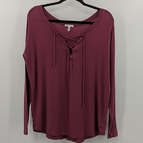 PINK Victorias Secret Super Soft Lace Up L/S Tee - Picture 1 of 6